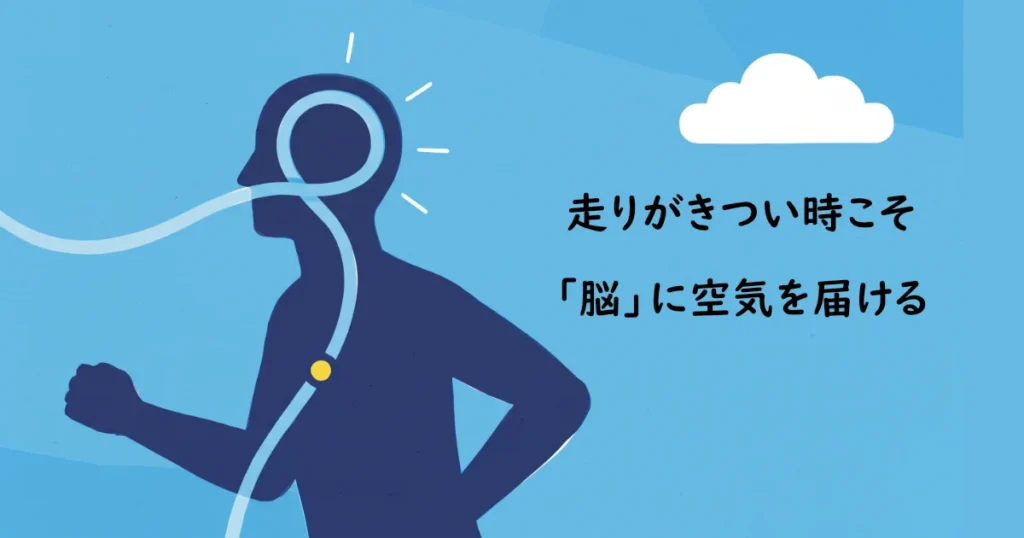 「走りが行きつい時こそ『脳』に空気を届ける」と表記された呼吸法解説イラスト